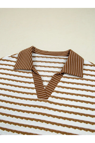 Stripe Collared Top and Drawstring Pant Set - Style Chic Couture