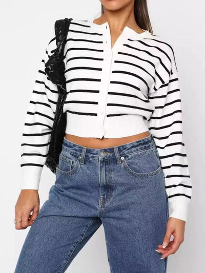 Striped Button Up Cardigan - Style Chic Couture