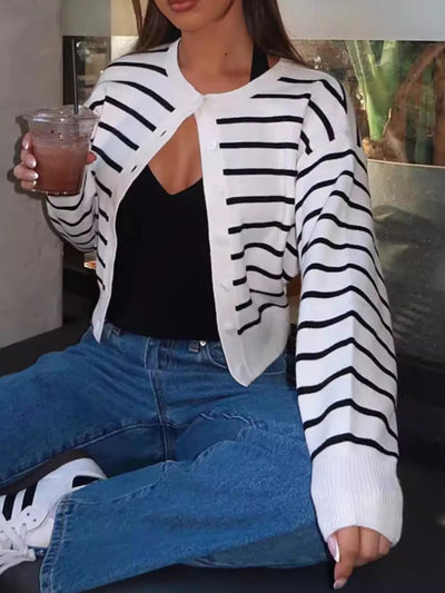 Striped Button Up Cardigan - Style Chic Couture