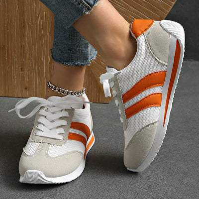 Striped Contrast Mesh Lace Up Sneakers - Style Chic Couture