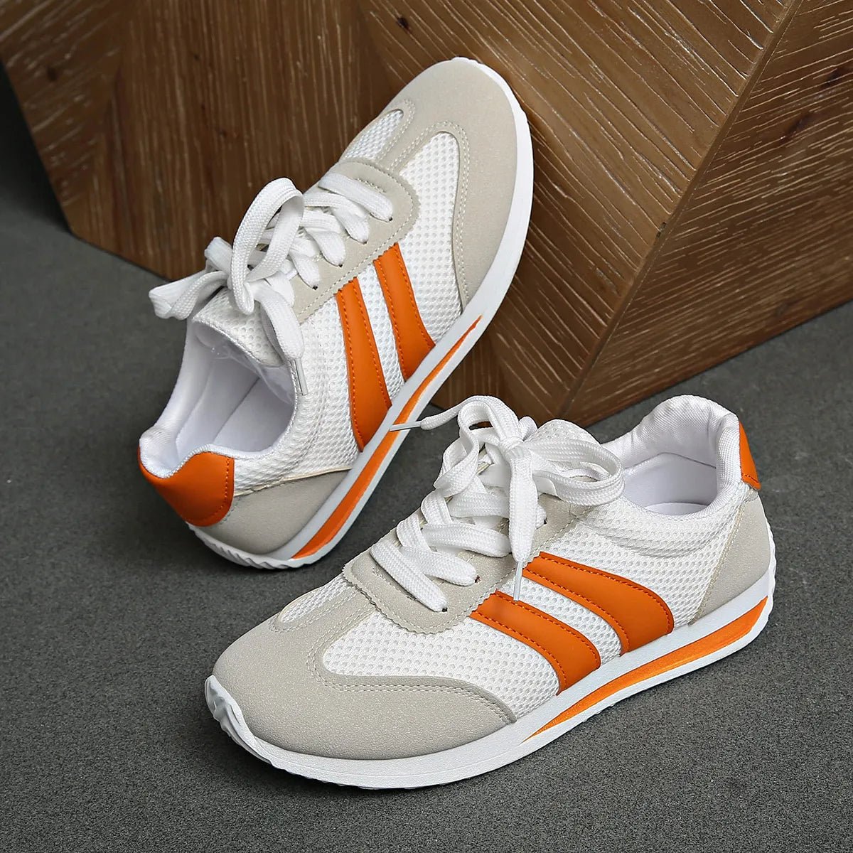 Striped Contrast Mesh Lace Up Sneakers - Style Chic Couture
