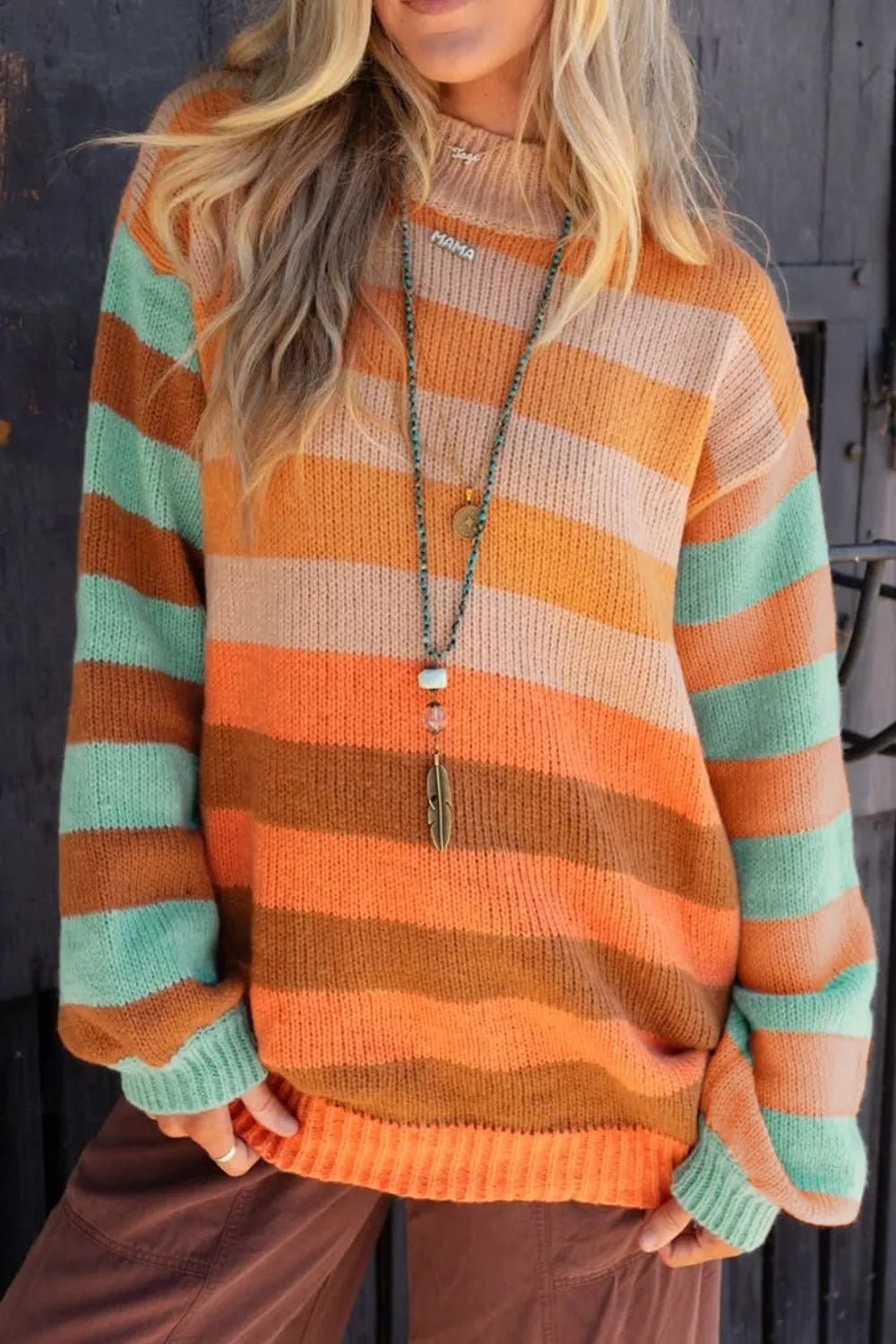Striped Rainbow Long Sleeve Sweater - Style Chic Couture