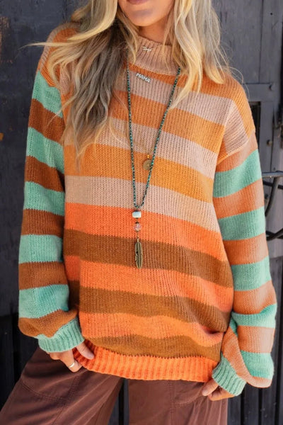 Striped Rainbow Long Sleeve Sweater - Style Chic Couture