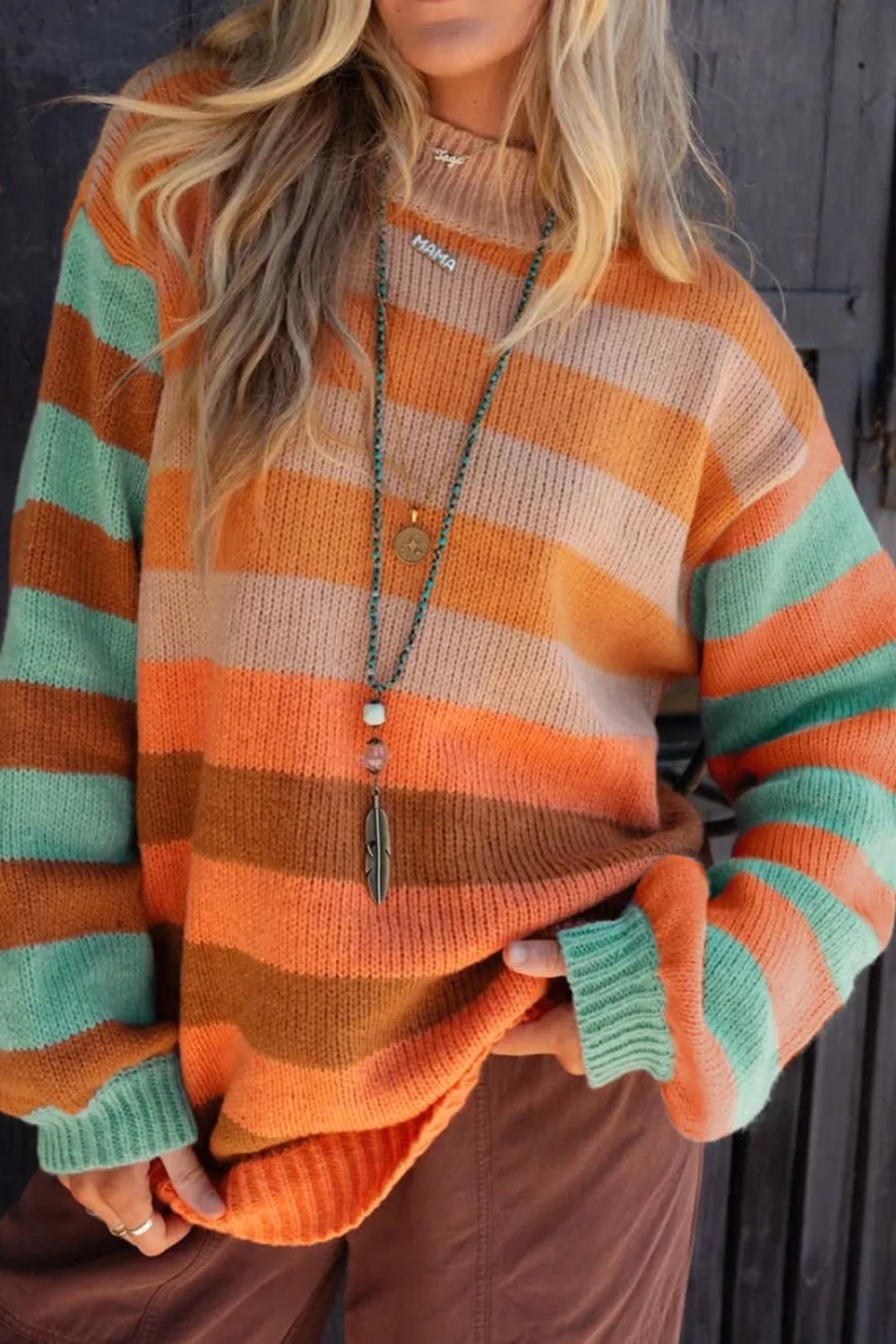 Striped Rainbow Long Sleeve Sweater - Style Chic Couture