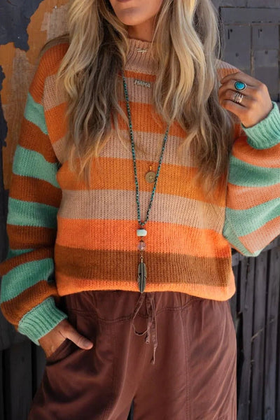 Striped Rainbow Long Sleeve Sweater - Style Chic Couture