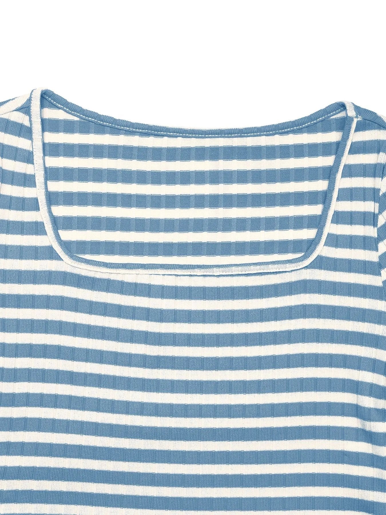 Cozy Striped Lounge Set with Square Neck & Long Sleeve