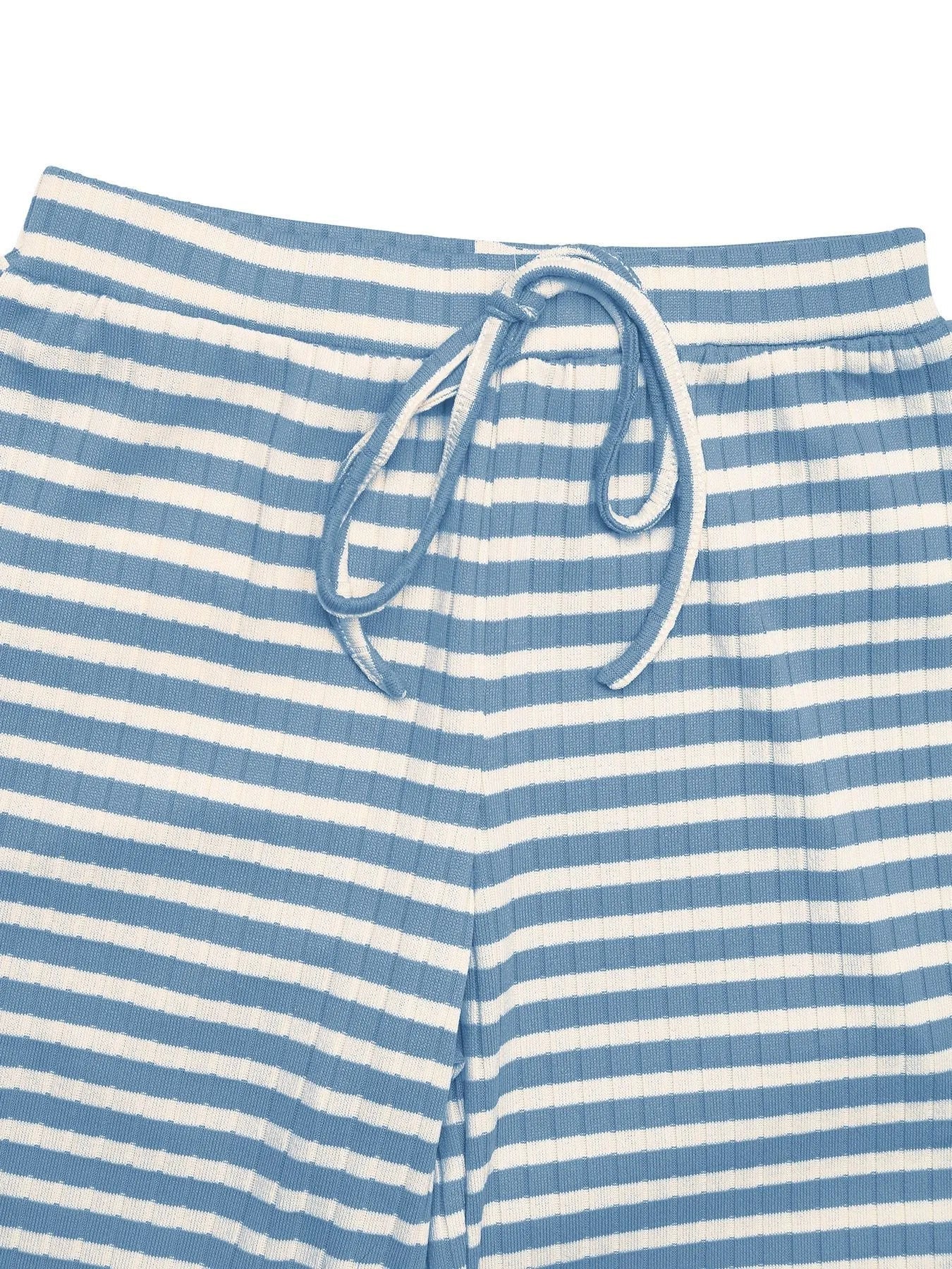 Cozy Striped Lounge Set with Square Neck & Long Sleeve