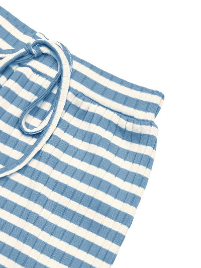 Cozy Striped Lounge Set with Square Neck & Long Sleeve