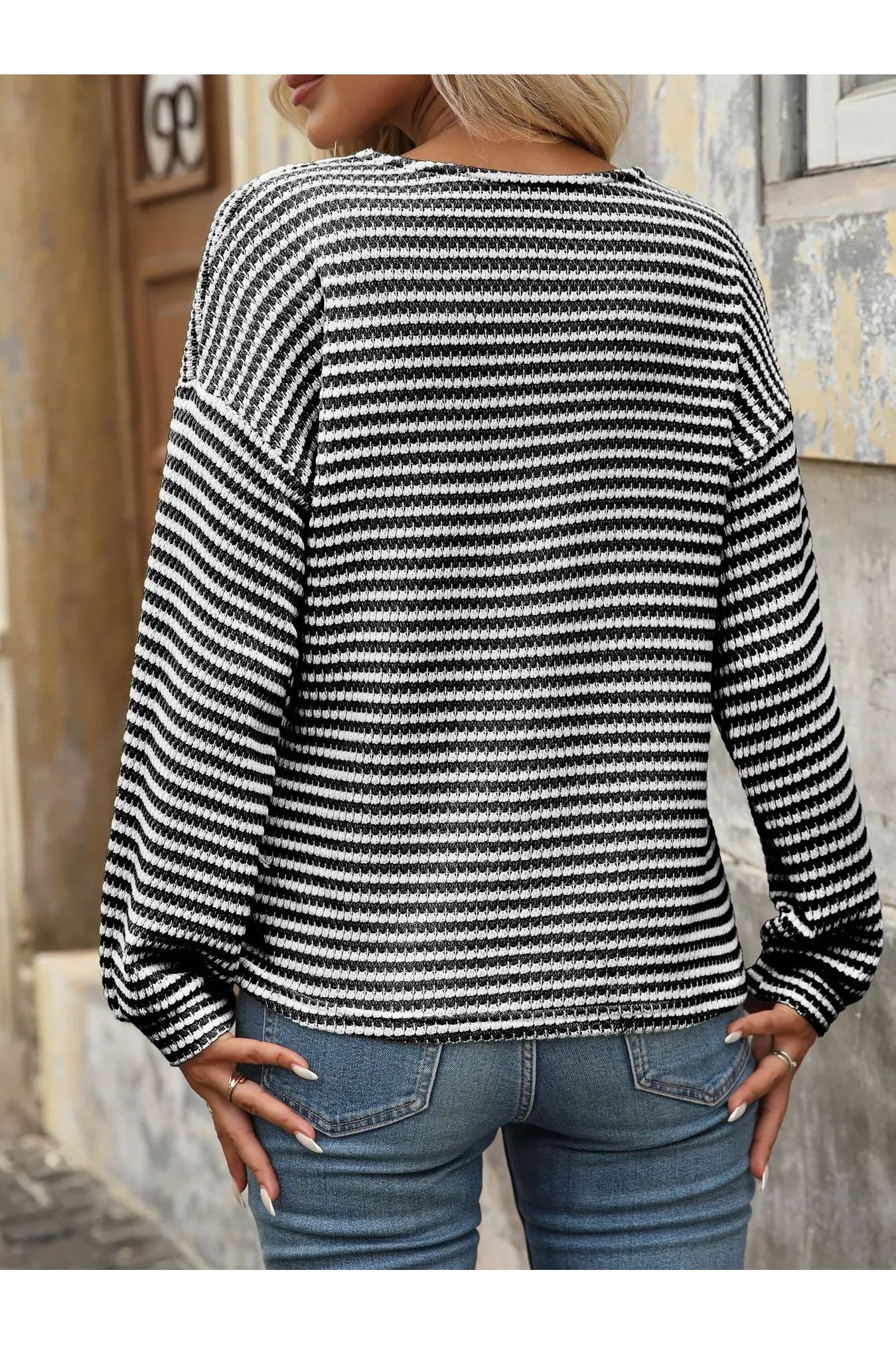 Striped V - Neck Button Front Casual Top - Style Chic Couture