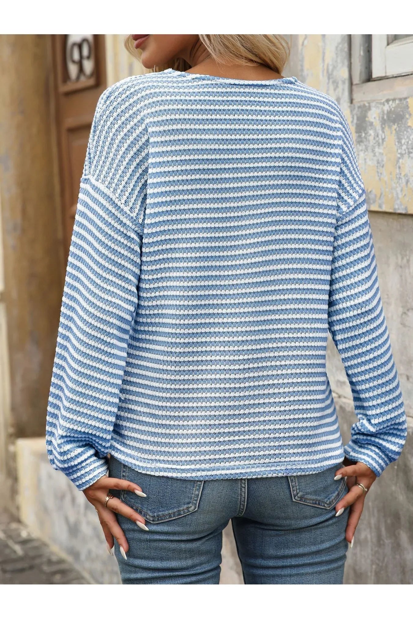 Striped V - Neck Button Front Casual Top - Style Chic Couture