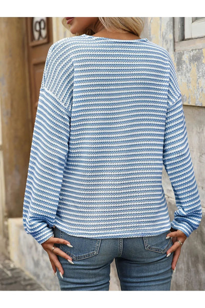 Striped V - Neck Button Front Casual Top - Style Chic Couture