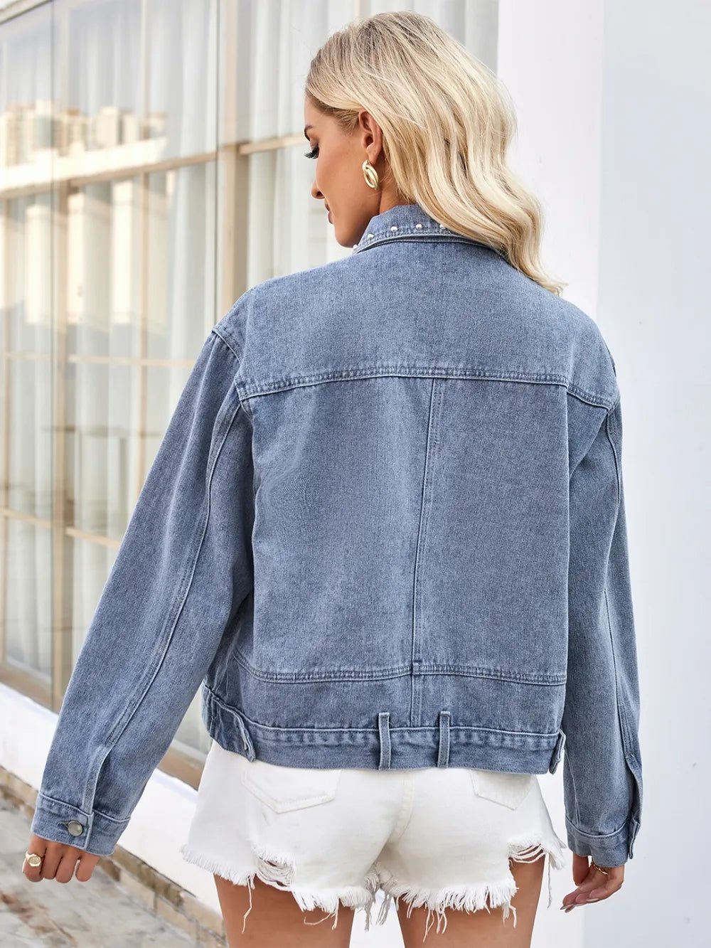 Studded Long Sleeve Denim Jacket - Style Chic Couture
