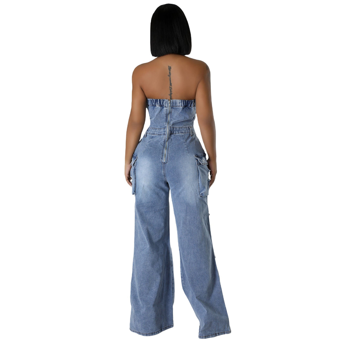 Stylish Feminine Tailored Strapless Stretchy Flare Sleeveless Jean Romper - Style Chic Couture