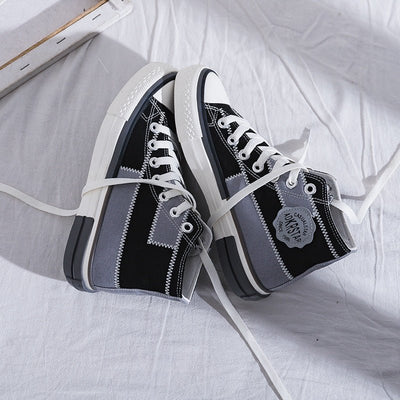 Stylish Lace - up Fabric High - top Everyday Sneakers - Style Chic Couture
