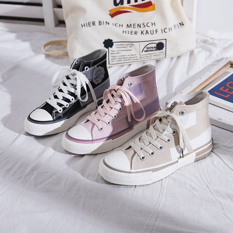 Stylish Lace-up Fabric High-top Everyday Sneakers