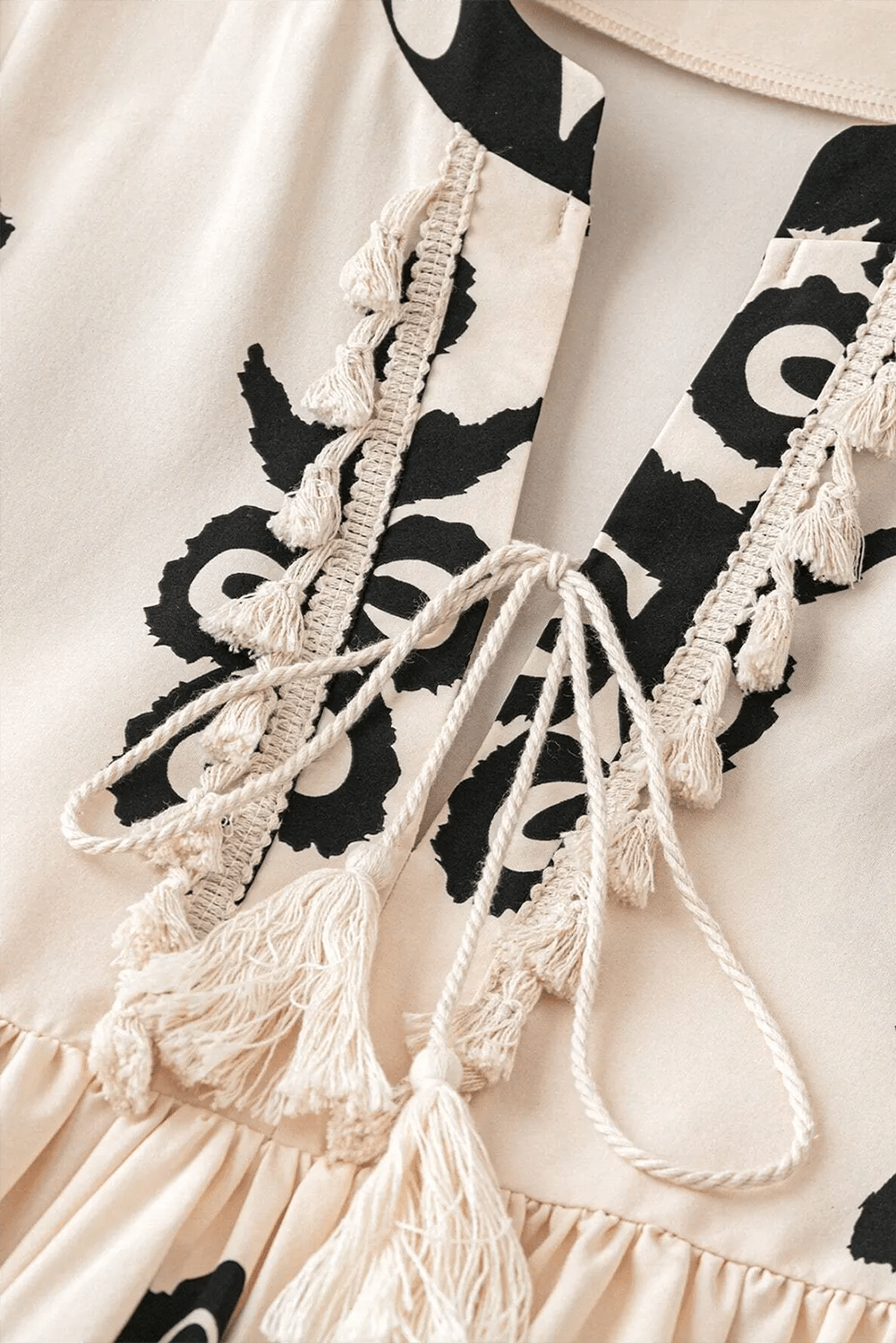 Tassel Printed Three - Quarter Sleeve Mini Dress - Style Chic Couture