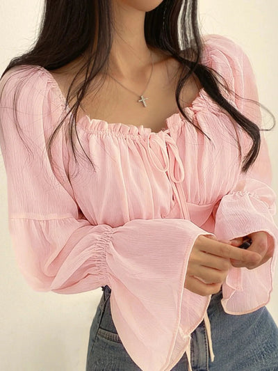 Tie Front Flounce Sleeve Blouse - Style Chic Couture