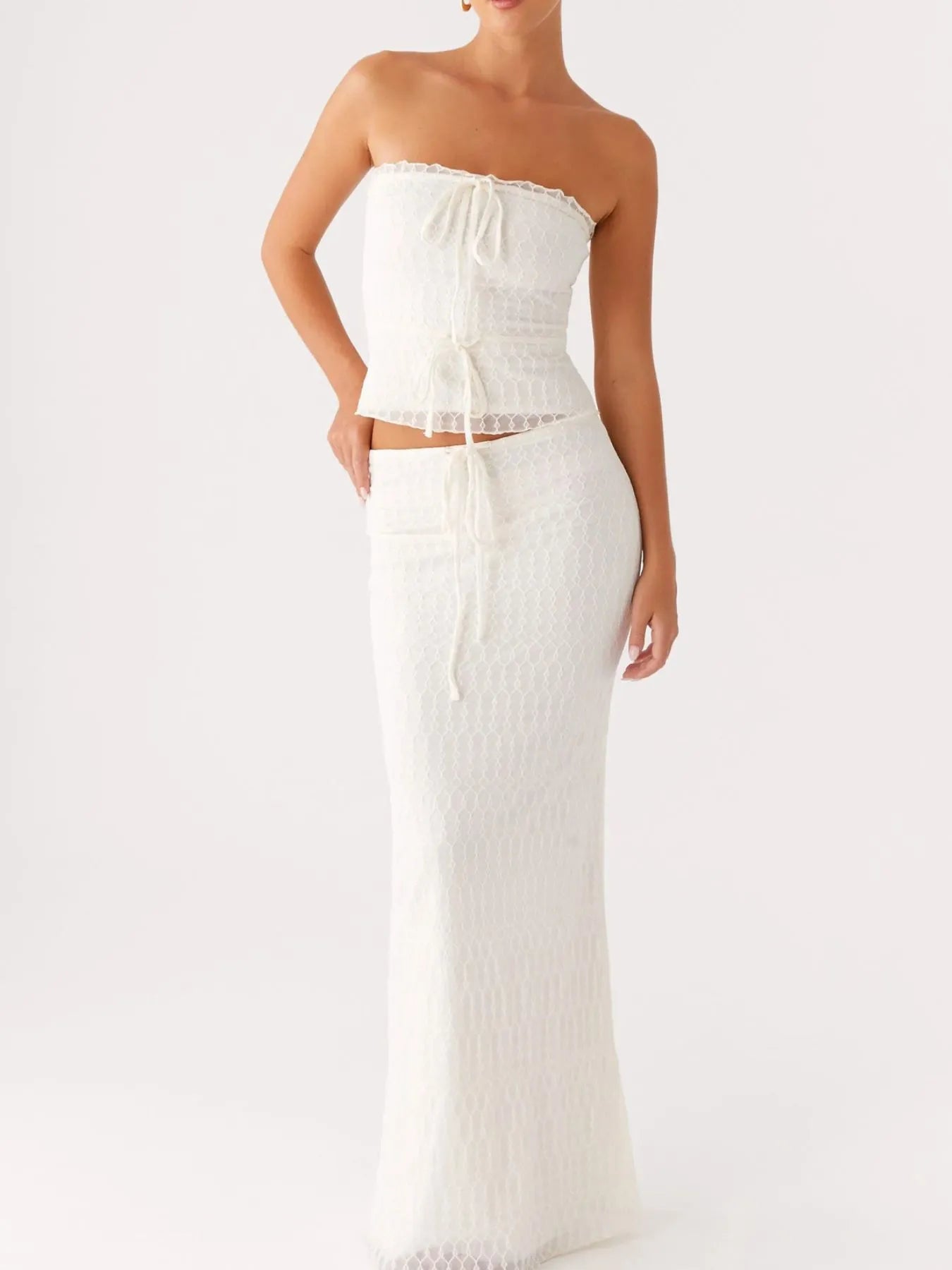 Tie Front Tube Top and Maxi Skirt Set - Style Chic Couture