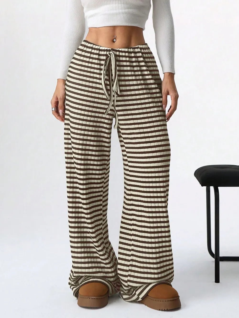 Tied Striped Wide Leg Pants - Style Chic Couture