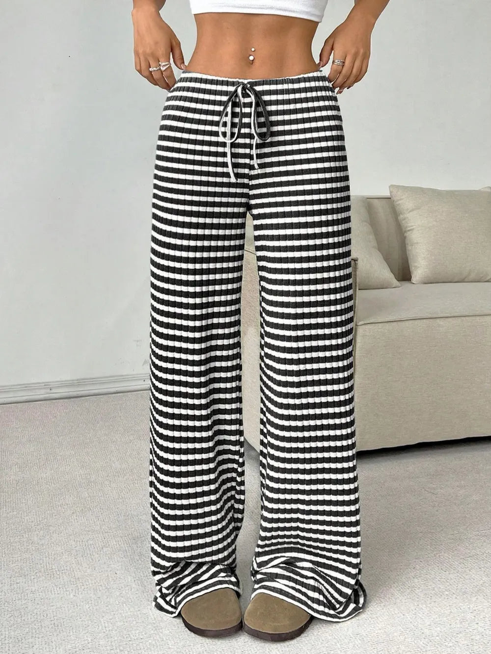 Tied Striped Wide Leg Pants - Style Chic Couture