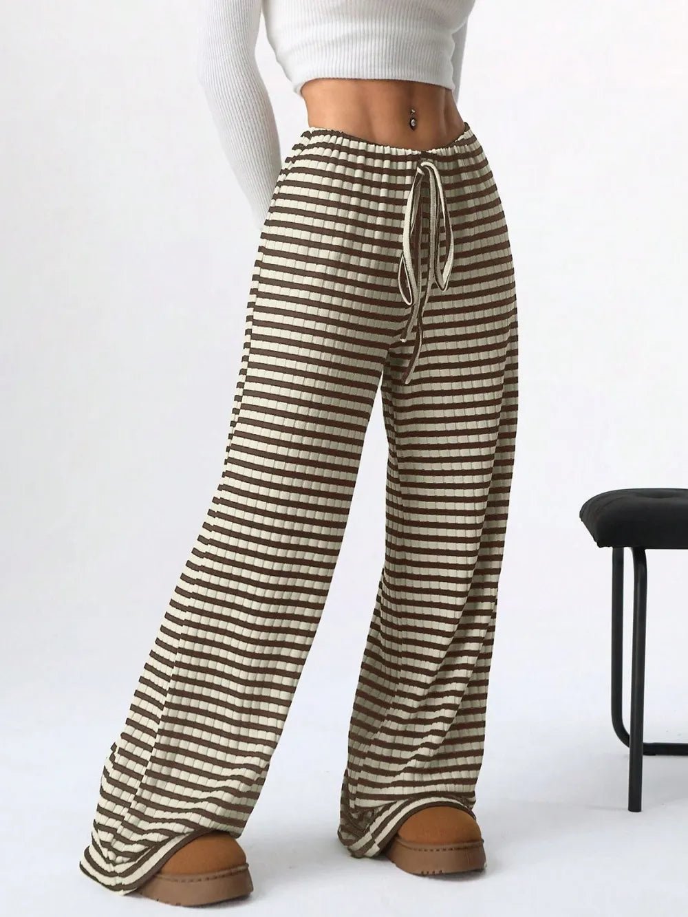 Tied Striped Wide Leg Pants - Style Chic Couture