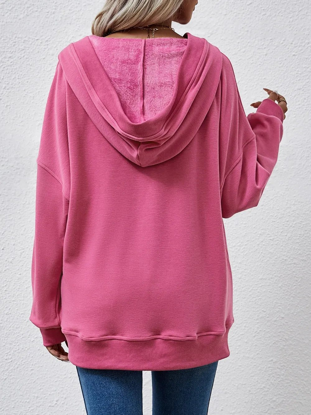 V - Neck Drop Shoulder Long Sleeve Hoodie - Style Chic Couture