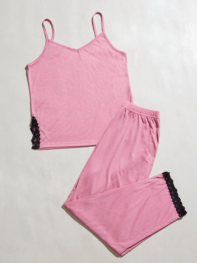 Lace Trim V-Neck Cami & Pants Pajama Set