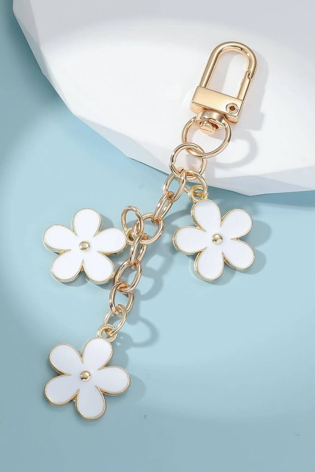 White Cute Flower Shape Ornament Key Buckle - Style Chic Couture