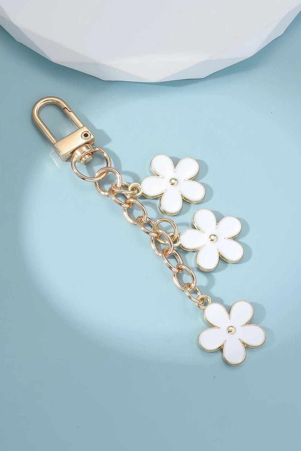 White Cute Flower Shape Ornament Key Buckle - Style Chic Couture