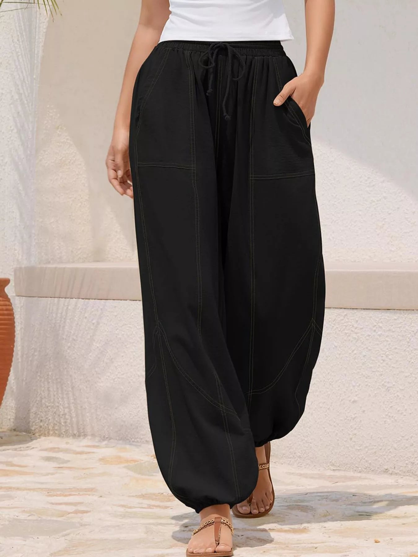Wide Leg Drawstring Pants - Style Chic Couture