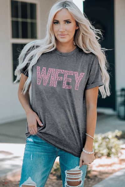 WIFEY Leopard Graphic Short Sleeve Tee - Style Chic Couture