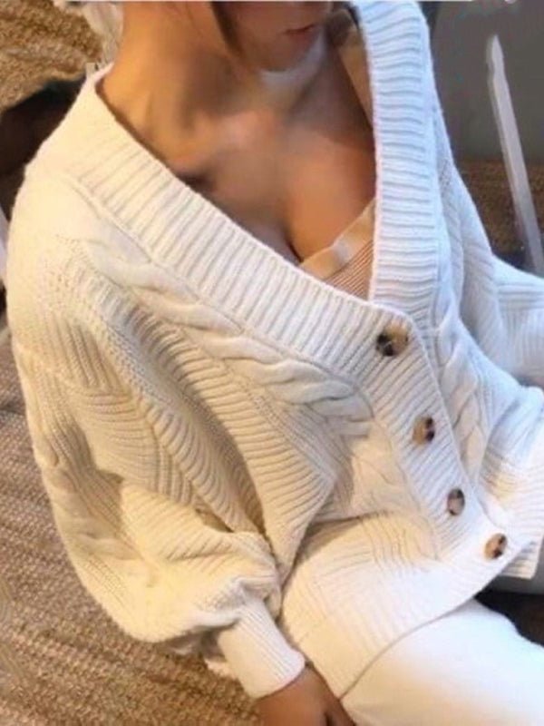 Women's Fashion V - neck Solid Color Suit Sweater + Knitted Pants - Style Chic Couture