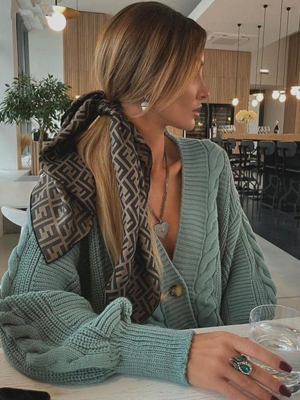 Women's Fashion V - neck Solid Color Suit Sweater + Knitted Pants - Style Chic Couture