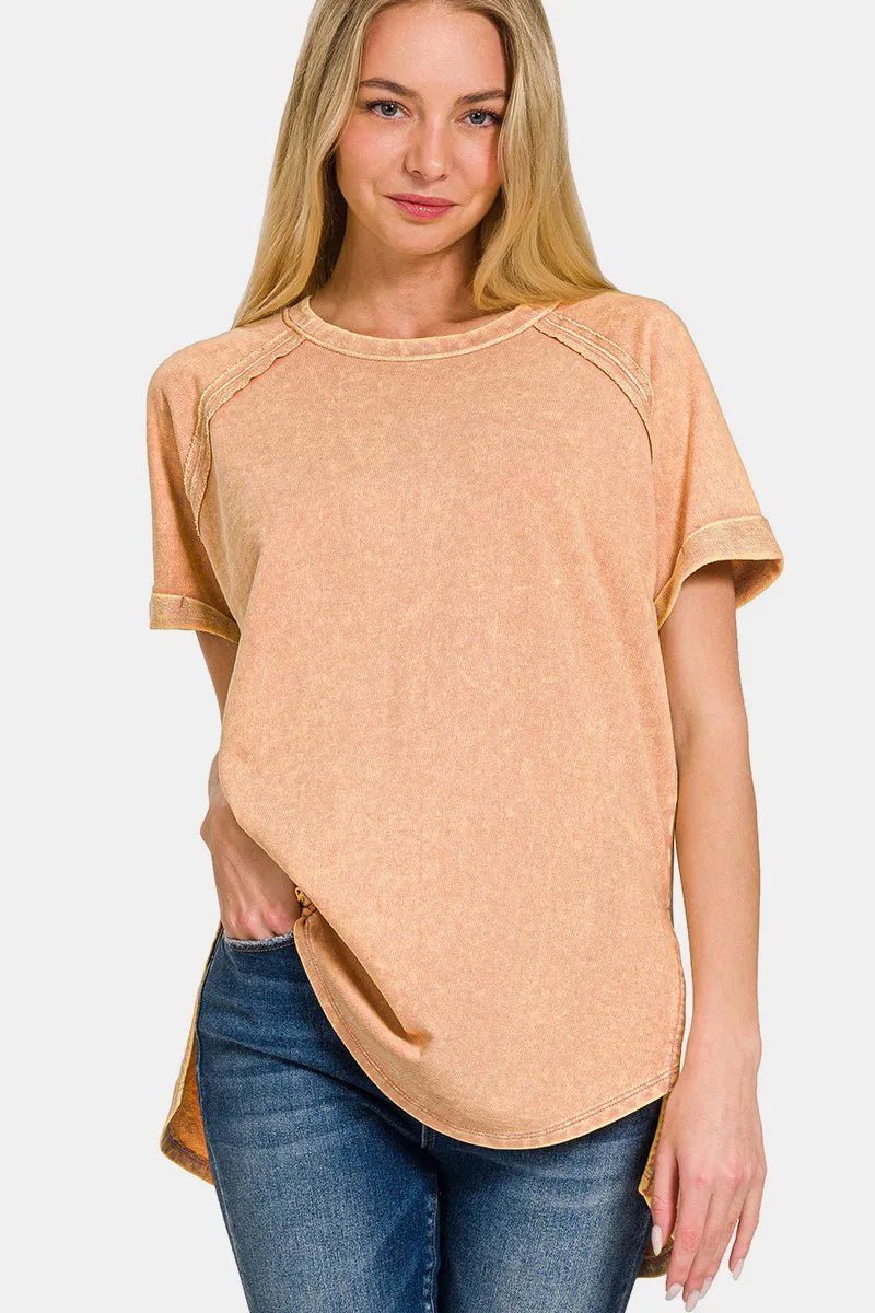 Zenana Heathered Round Neck Short Sleeve Top - Style Chic Couture