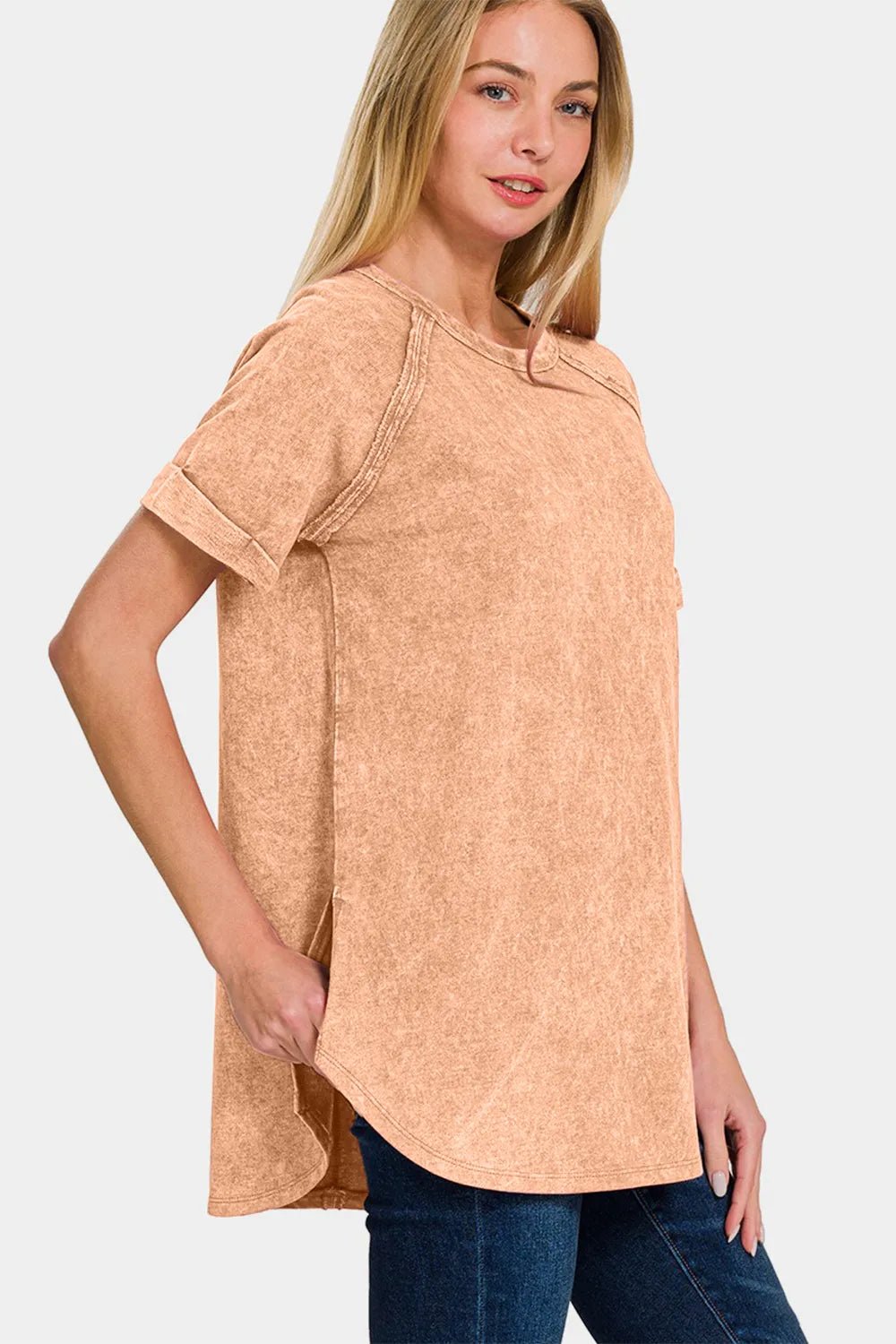 Zenana Heathered Round Neck Short Sleeve Top - Style Chic Couture