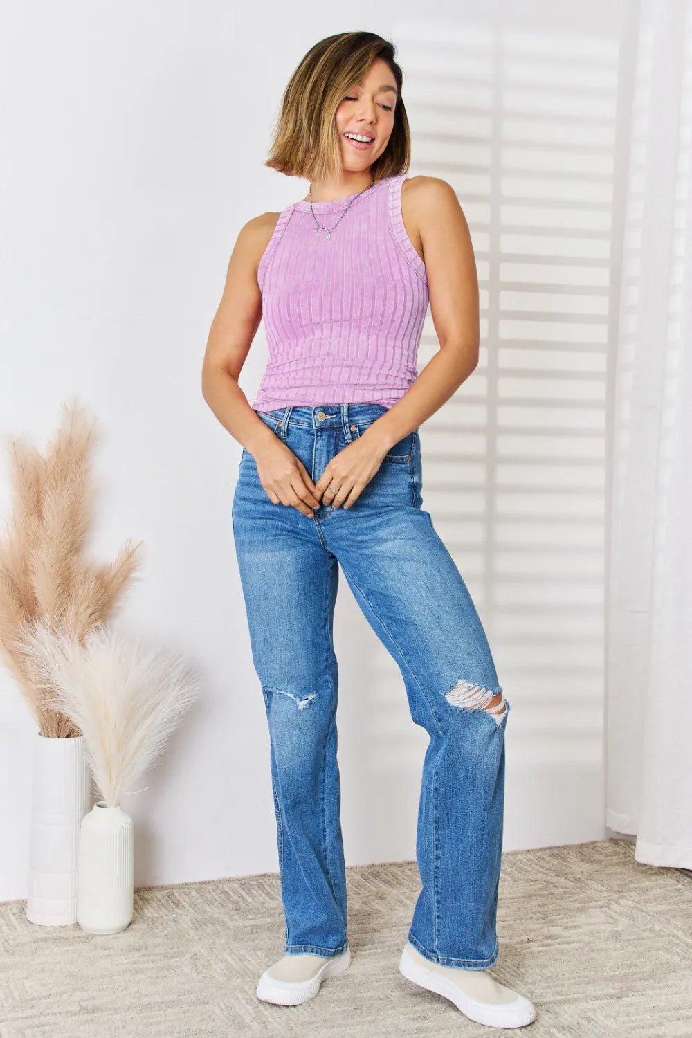 Zenana Ribbed Washed Round Neck Tank - Style Chic Couture