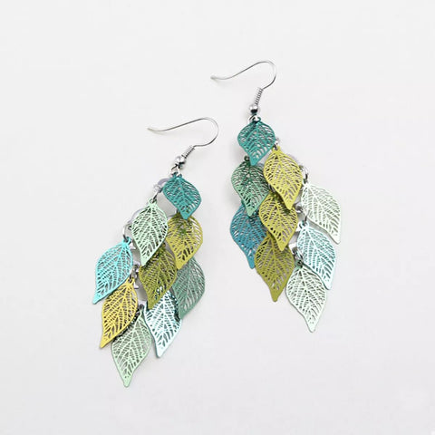 Zinc Alloy Leaf Dangle Earrings