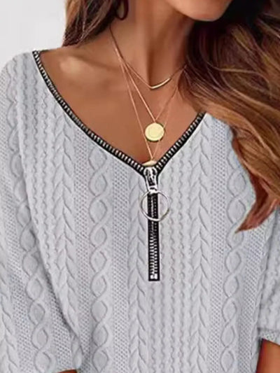 Zip Detail Textured Knit Mini Sweater - Style Chic Couture