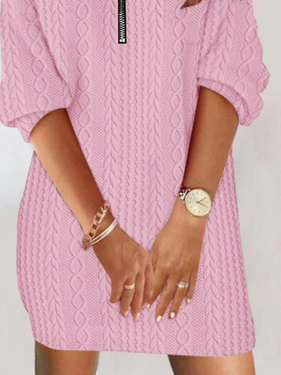 Zip Detail Textured Knit Mini Sweater - Style Chic Couture