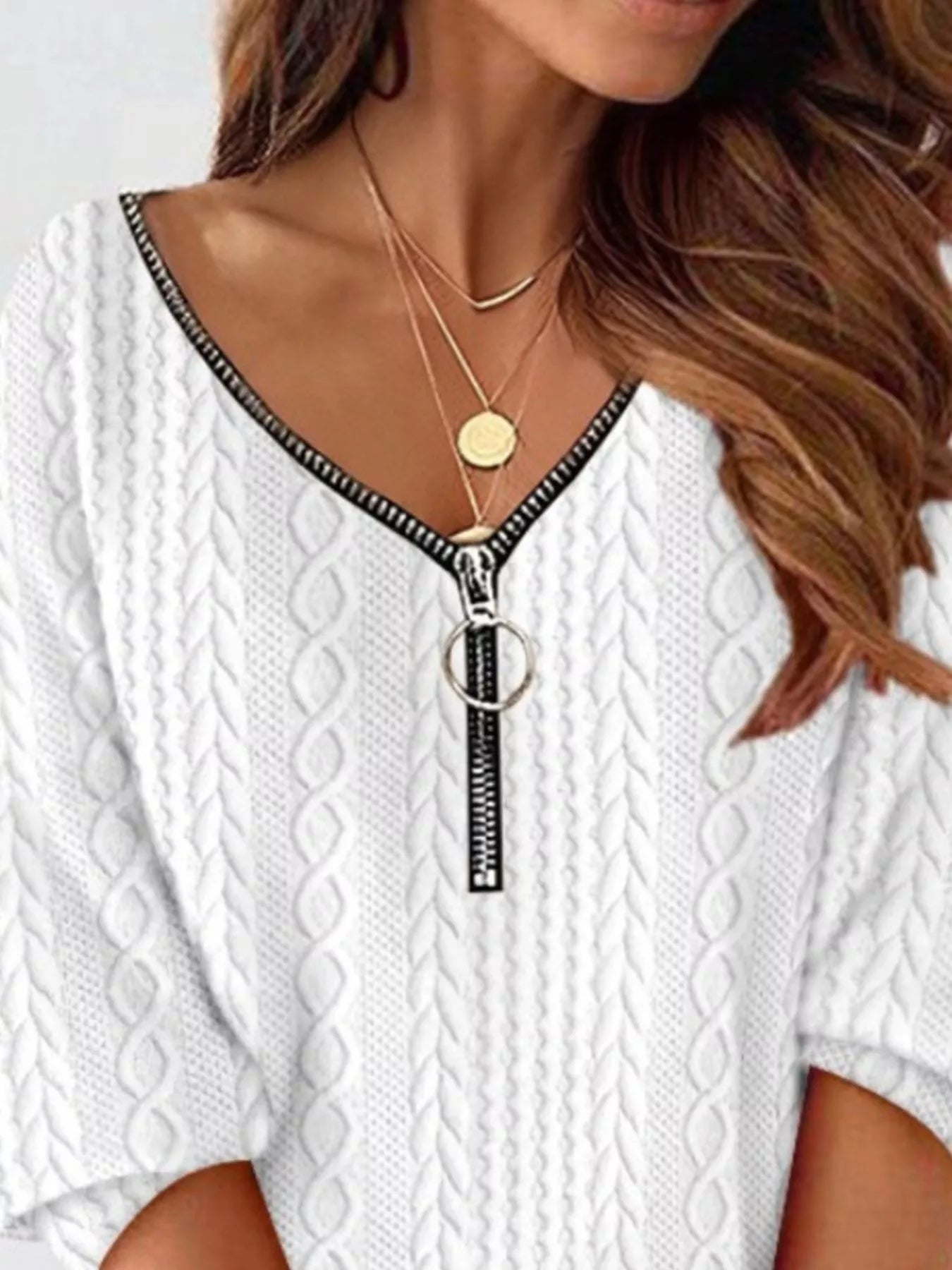 Zip Detail Textured Knit Mini Sweater - Style Chic Couture