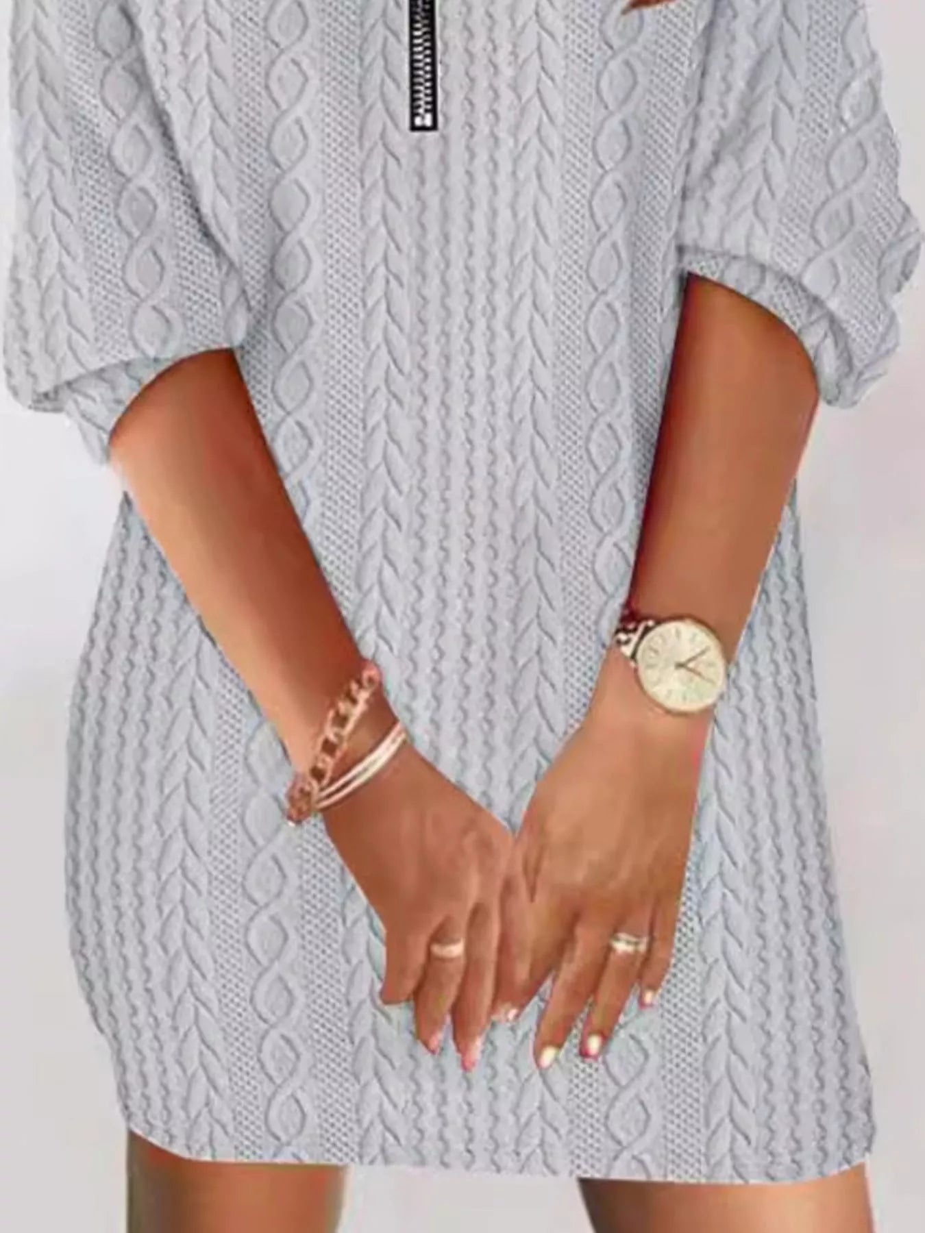 Zip Detail Textured Knit Mini Sweater - Style Chic Couture