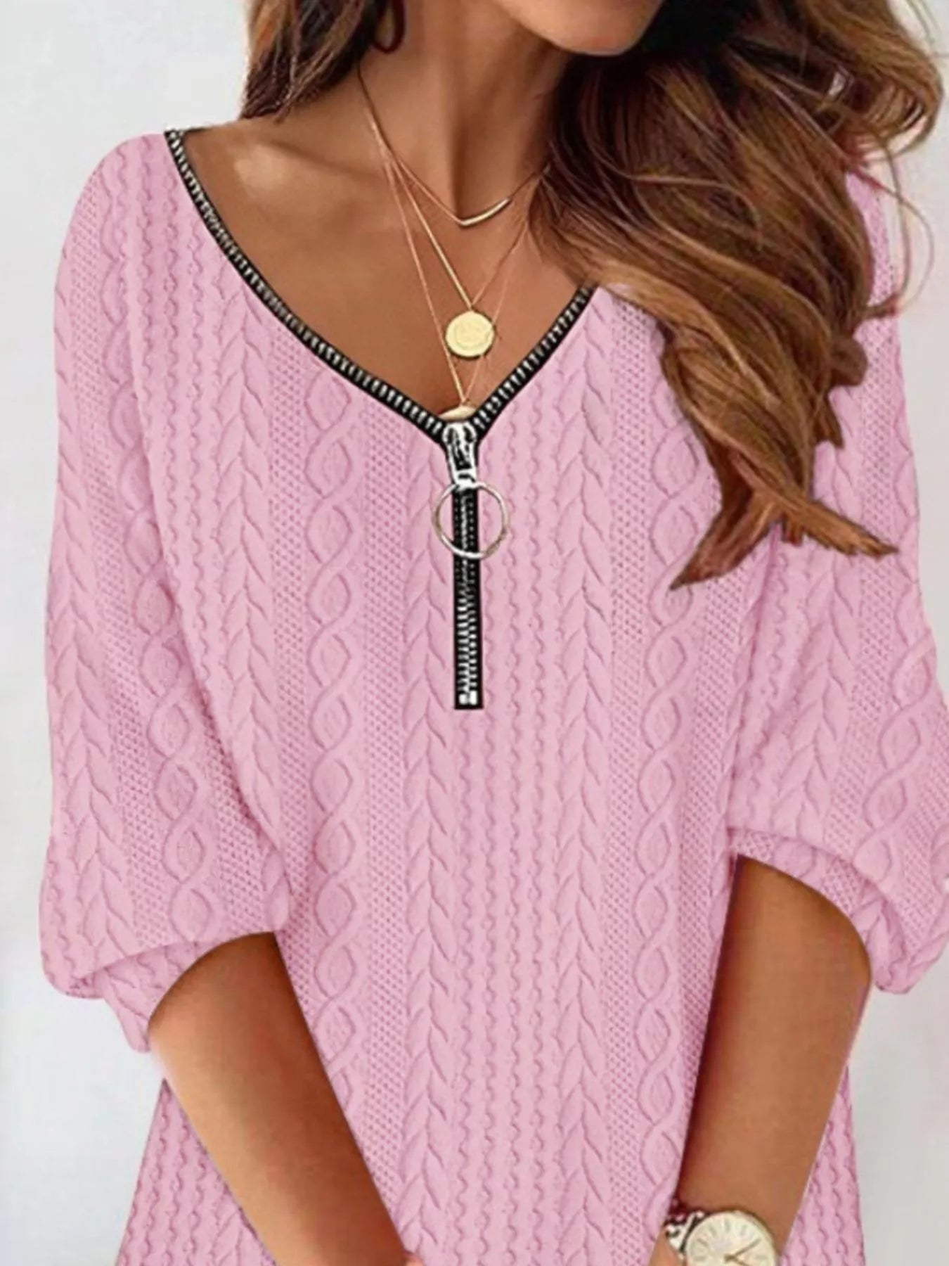 Zip Detail Textured Knit Mini Sweater - Style Chic Couture