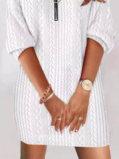 Zip Detail Textured Knit Mini Sweater - Style Chic Couture