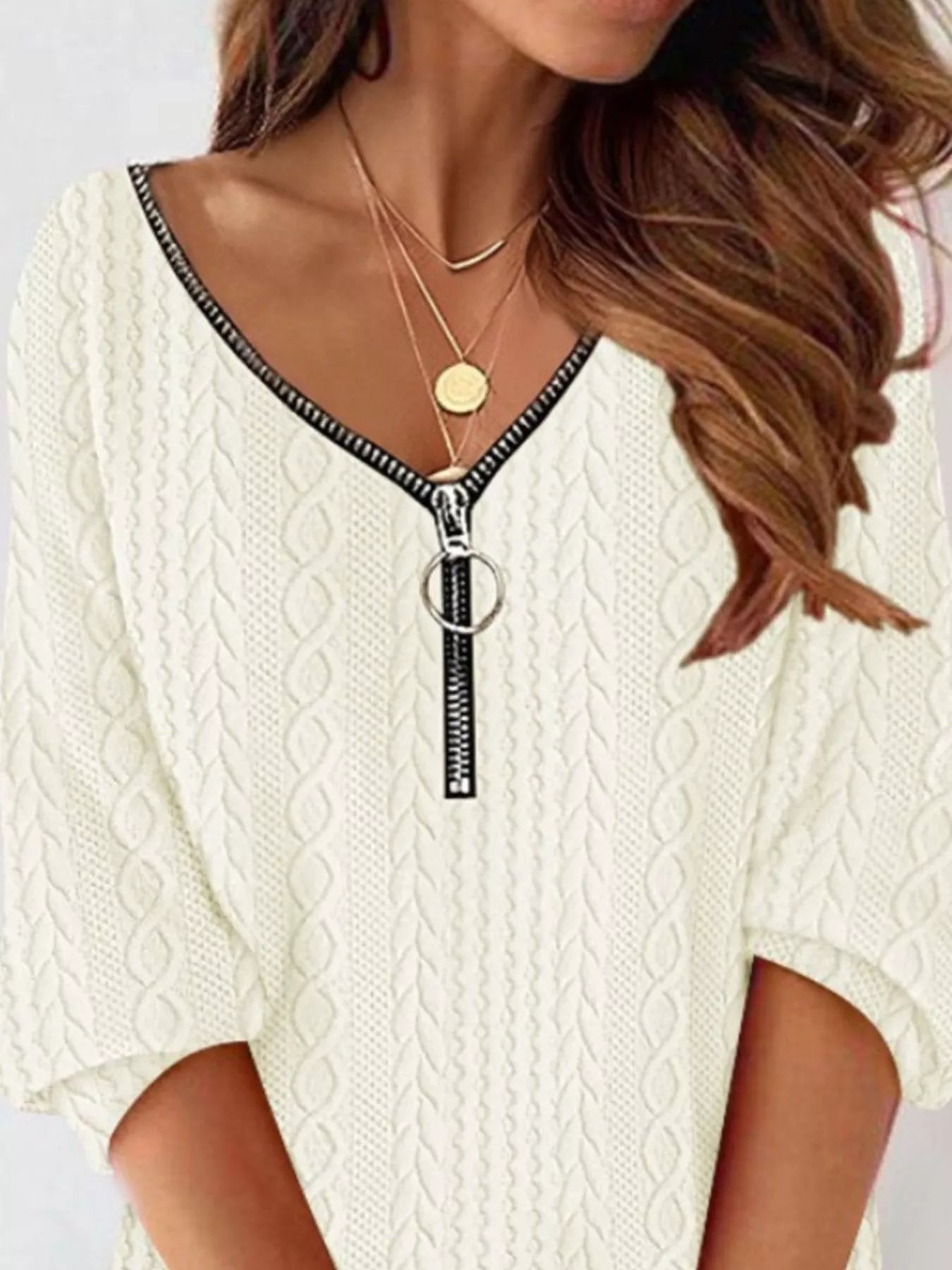 Zip Detail Textured Knit Mini Sweater - Style Chic Couture