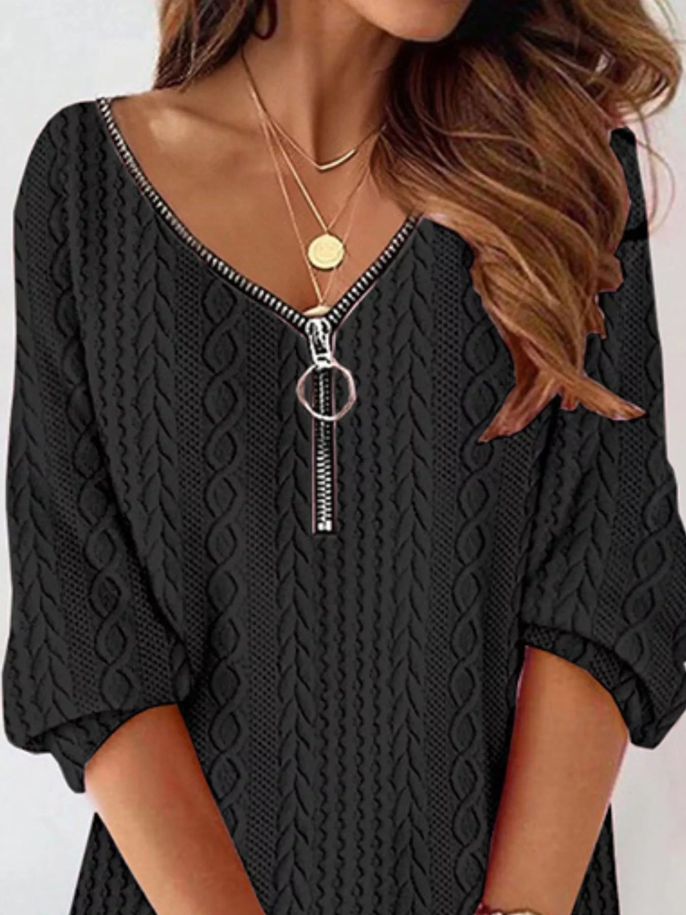 Zip Detail Textured Knit Mini Sweater - Style Chic Couture