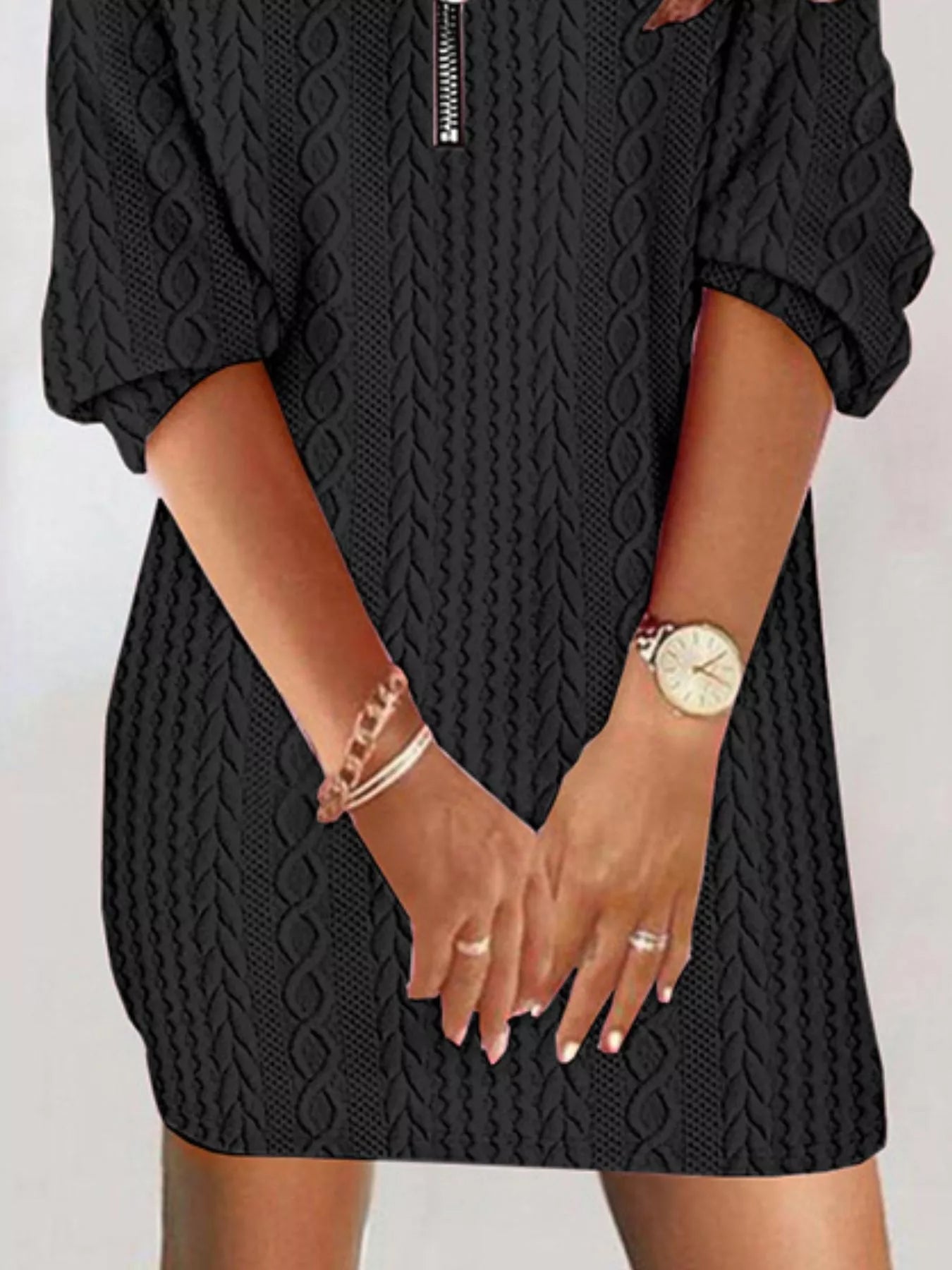 Zip Detail Textured Knit Mini Sweater - Style Chic Couture