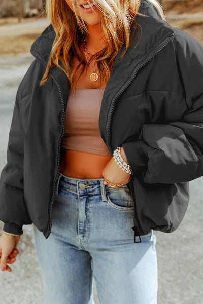 Zip Up Collared Neck Coat with Pockets - Style Chic Couture