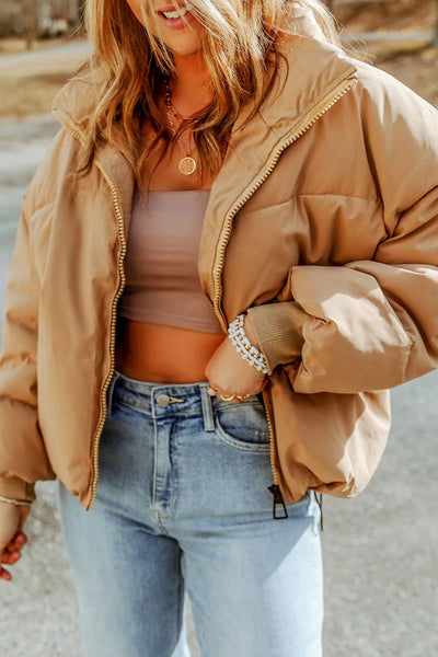 Zip Up Collared Neck Coat with Pockets - Style Chic Couture