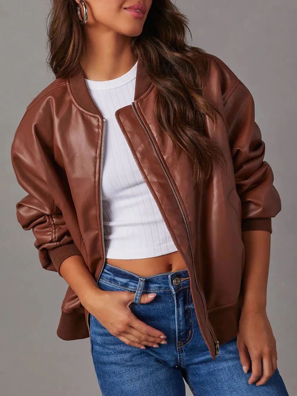 Zip Up Long Sleeve Jacket - Style Chic Couture