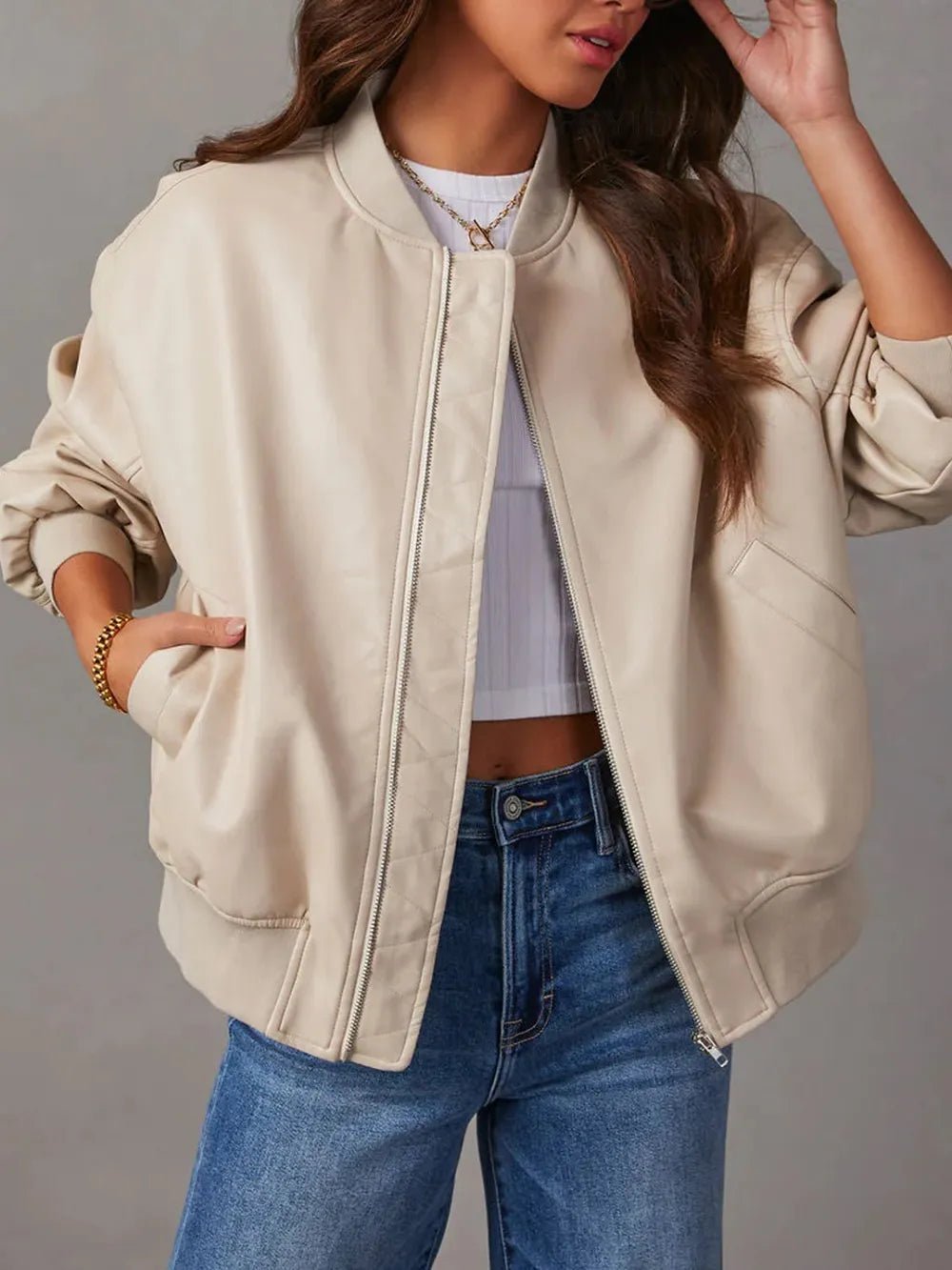 Zip Up Long Sleeve Jacket - Style Chic Couture